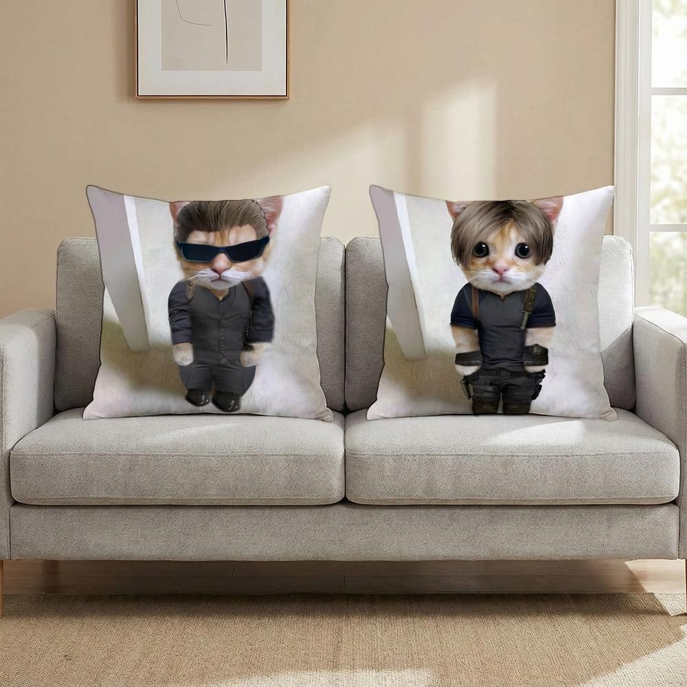 Leon K-Kennedy Cat Cushion Cover Multi-Scene Pillow Cover for Home & Car - Reversible, Soft & Durable for Daily Use
