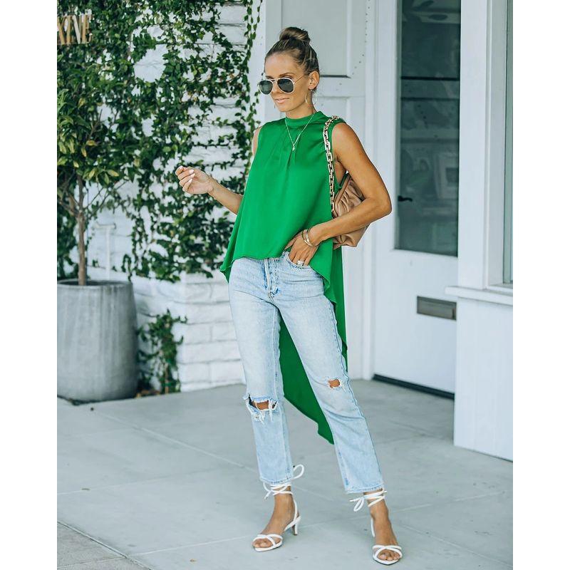 

Women s Sleeveless Regular Shirt Women s Asymmetrical Front Short Back Long Fashion Sleeveless Shirt Green S