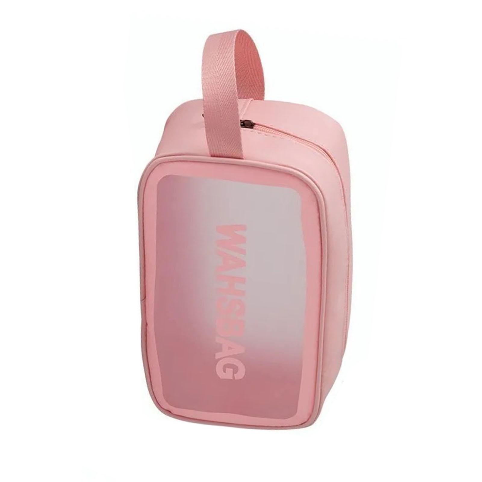 Transparent Makeup Bag Large Capacity Waterproof Travel Cosmetic Bag with Handle for Women Pink