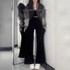 Women's High-Waist Black Micro-Flare Non-Stick Jeans - Plus Size, Wide Leg, Floor-Length, Autumn Collection