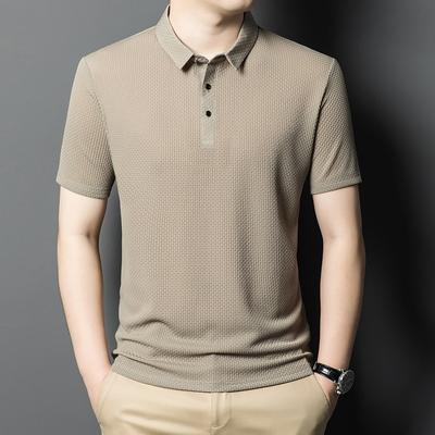 Summer Men's Short-sleeved T-shirt POLO Shirt Ice Silk Business Casual Lapel Half-sleeved Quick-drying Solid Color T-shirt for Men