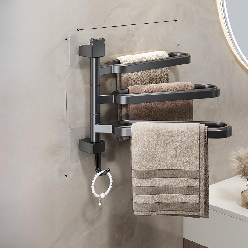 

Вращающаяся многостержневая вешалка для полотенец без проколов для хранения в ванной комнате