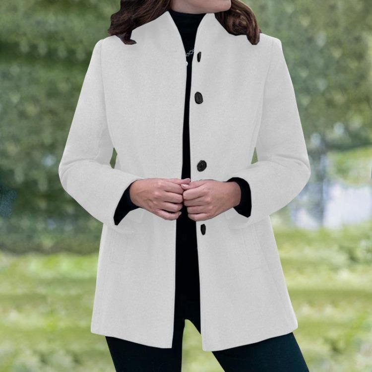 Winter Slim Fit Women Casual Woolen Coat Long Sleeve Button Cardigan Lapel Pocket