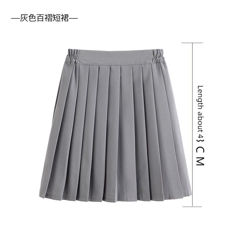 

JK Japanese College Style Elastic Waist Black Pleated Skirt Gray Skirt 43cm XS