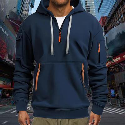 Navy Blue 2025 Autumn Winter New Men's Hoodie Quarter Zip Hoodies Pocket Sports&Outdoor Streetwear Cool Casual Clothing Hoodies Sweatshirts