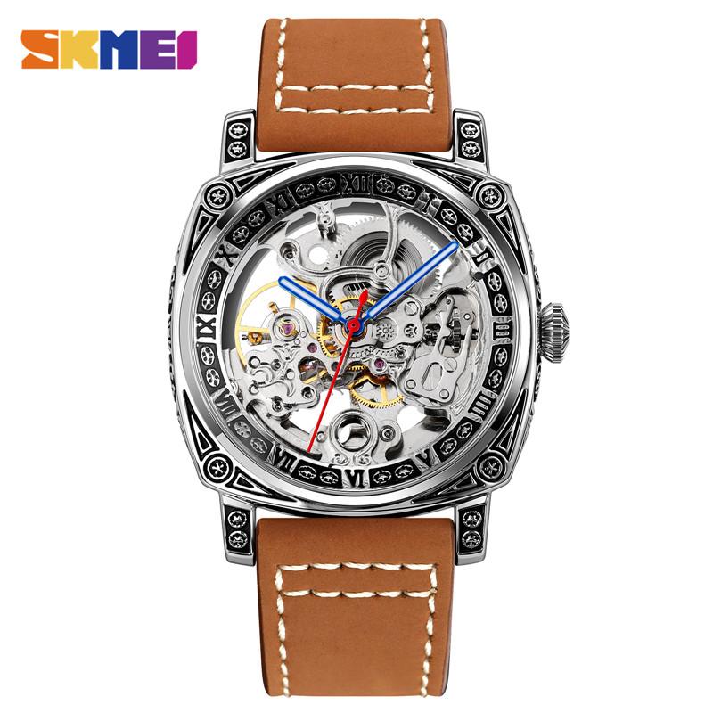 

Роскошный кожаный ремешок мужские автоматические часы простые механические наручные часы мужские водонепроницаемые часы Reloj Hombre коричневый