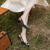Niche design bag head sandals women's rhinestone square buckle outer wear thick heel high heel single shoes one-word buckle belt