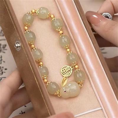 Segen Glückliches Paar Glas Freundschaft Hase Armband Natursteinperle Für Frauen Schmuck Geschenke