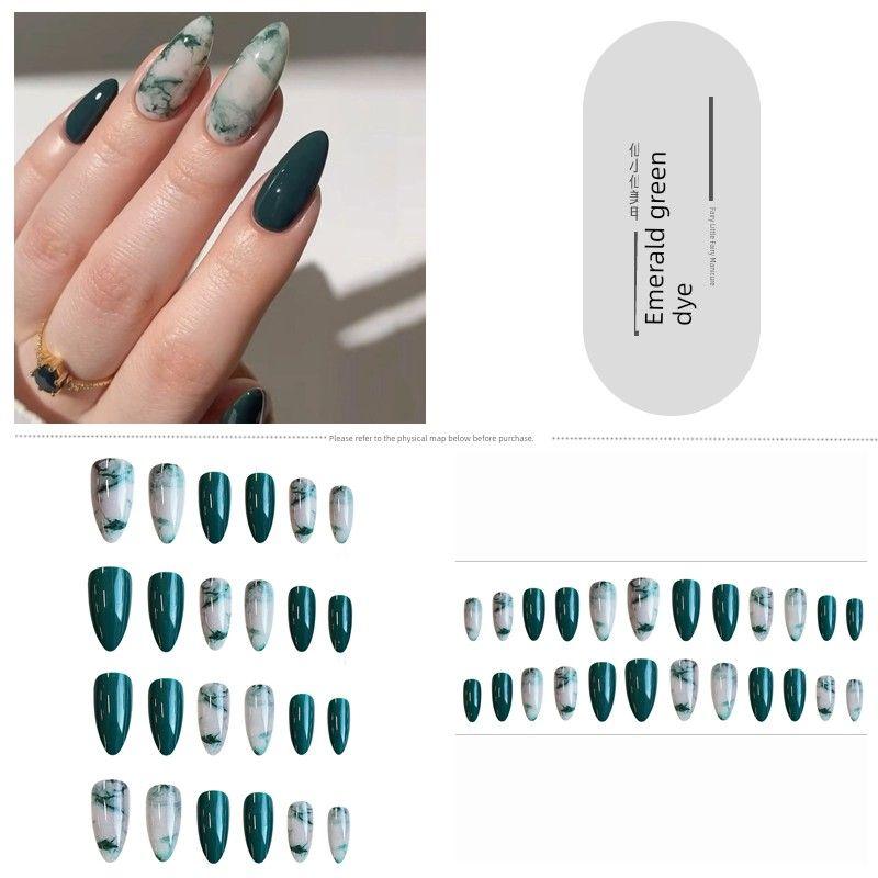 

Загадочный Темно-синий Позолота Цветущий Носимый Ноготь Миндалевидный Острый Наклейки для ногтей Модный Ветер Сексуальный Готовый продукт Накладной кончик ногтя 167-Emerald Green