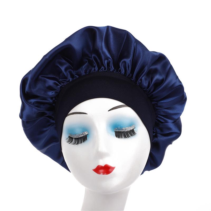 Wide Brim Satin Nightcap: Elastic Silk Hair Protection Scarf for Men & Women, Solid Color, Bath & Chemo Cap.