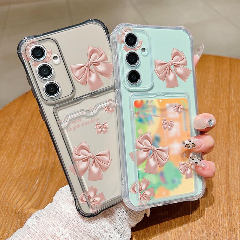 Simple Bowknot Print Card Slot Clear Soft Silicone Case For Samsung S25 Ultra S24 FE S23 S22 A56 A36 A16 A55 A06 A15 A26 Slim Shockproof Phone Cover