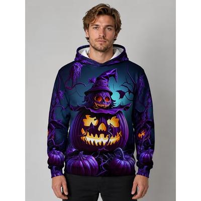 Męska Bluza z Kapturem na Halloween Nadruk 3D Dynia Wiedźma Czaszka Straszny Wzór Horror Pulower Bluza z Kapturem Impreza Świąteczna Casualowa Bluza