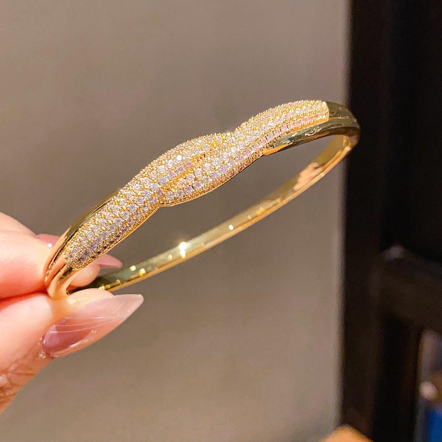 Geometric Zircon Cuff Bracelet With 18k Gold Plating For Women Elegant Accessories