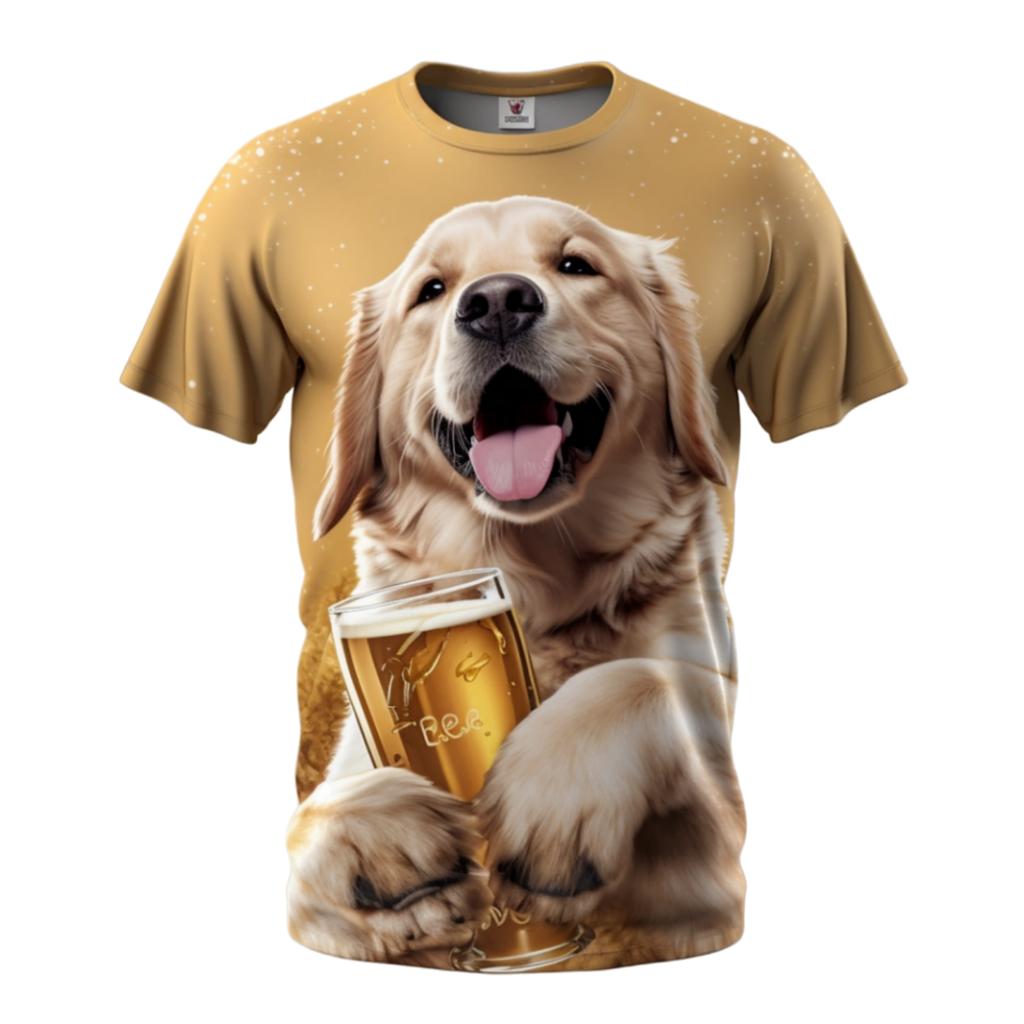 Funny 3D Dogs Print T Shirt For Men Fashion Beer Short Sleeve T-Shirts Casual O-neck Pullover Loose Tops Summer Street Clothing