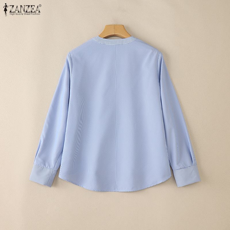 ZANZEA Camicetta casual da donna a righe con scollo a V larga a maniche lunghe