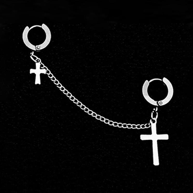 Titanium Steel Korean Cross Chain Stud Earrings for Women – Simple, Versatile Ear Bone Clip Jewelry.