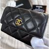 Used CHANEL Matelass Gold CC Logo Bi-fold Wallet Black Authentic