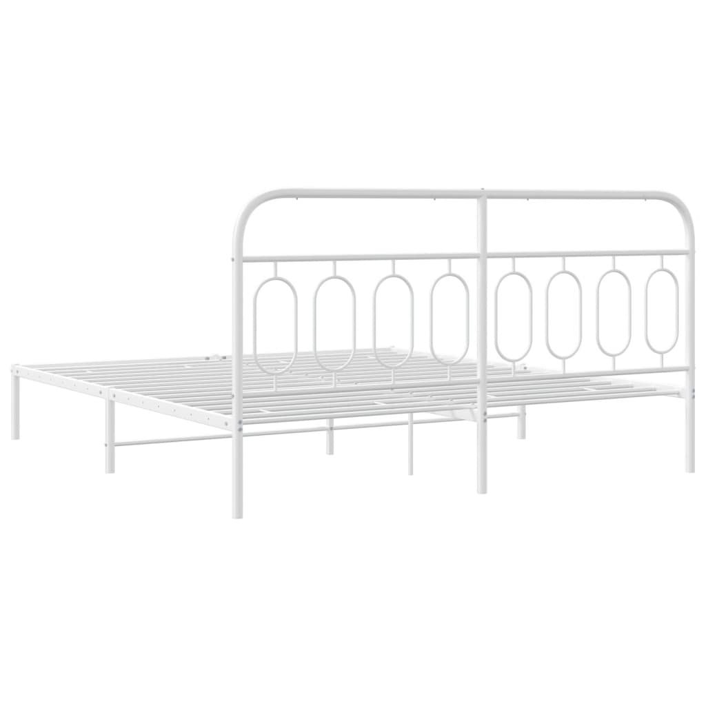 Metal Bed Frame with Headboard White 183 x 213 cm