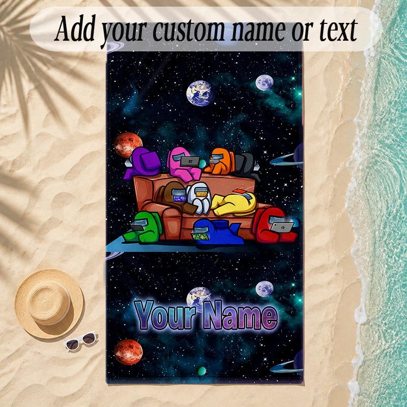 Beach TowelAmong Us Custom Name Text Personalized Soft Towel for Beach Pool Indoor Home Decor Gift