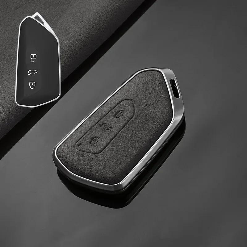 Innenverkleidung aus Aluminiumlegierung, drehbar, passend für VW Volkswagen Golf 8 Mk8 2020, Skoda 3-Tasten-Smart-Fernbedienung, Schlüsselgehäuse-Abdeckungsring