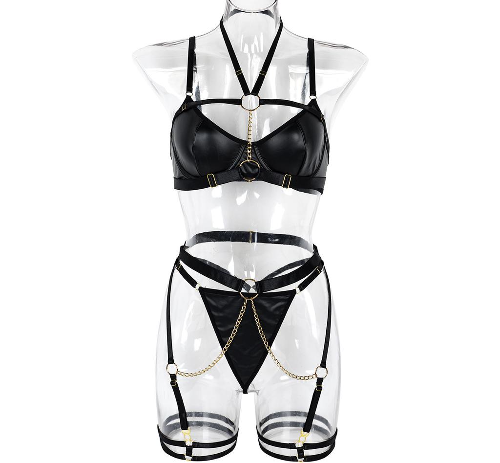 Sexy Lingerie Women'S 3 Piece Chain Underwear Open Anal Bondage Exotic Set Hollow Bra  Bodysuit See Through Babydoll Teddies