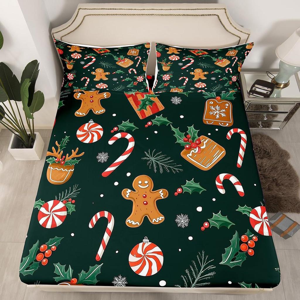 Christmas Theme Pattern Mattress Four-Piece Bedding Set Bedroom Dormitory Bedding Decoration