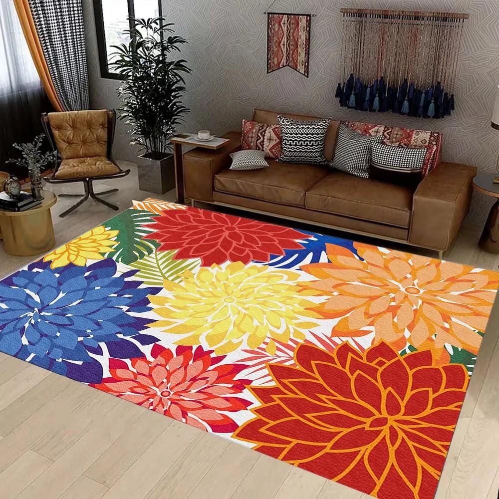Non-slip Washable Outdoor Rug Tropical Botanical Waterproof for Patio Deck Backyard Decor