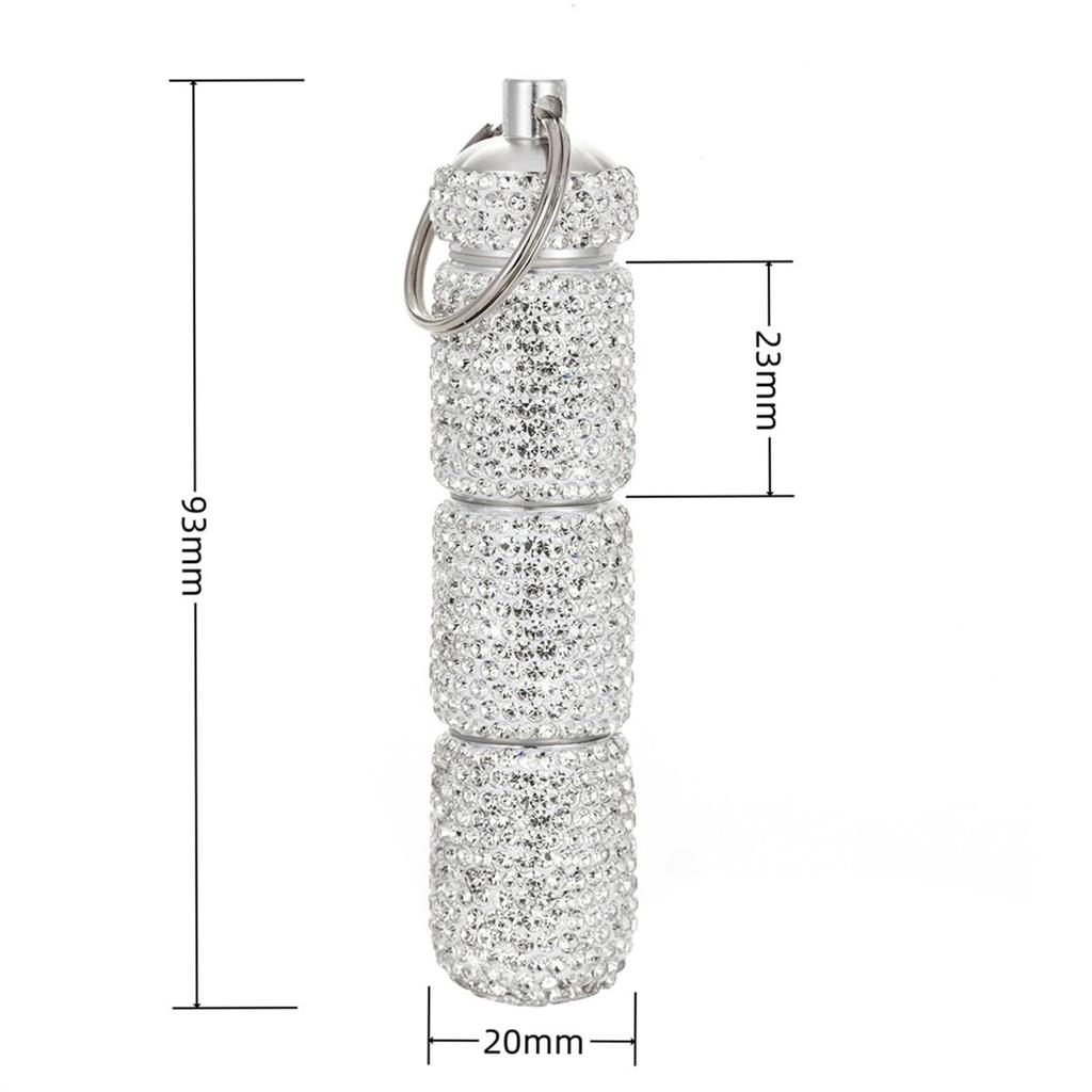 Bling Portable Pill Case with Keychain Glitter Waterproof Pill for Women Aluminum Pill Bottle Reusable for Outdoor