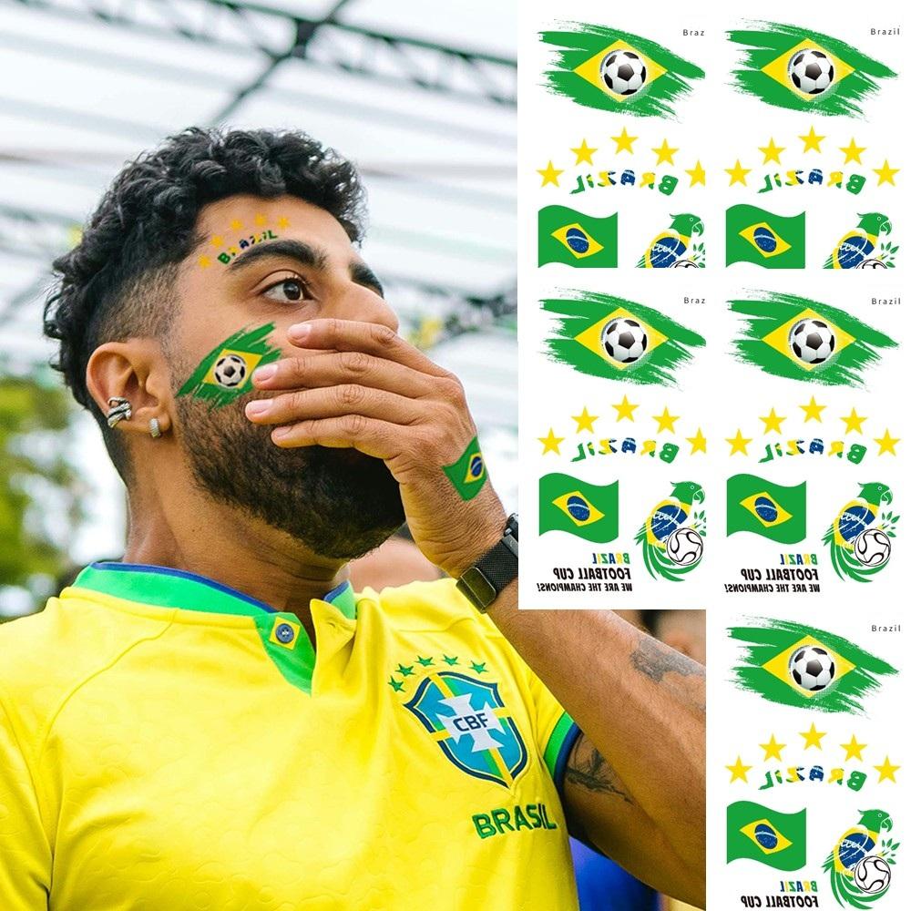 5 Feuilles Stickers Tatouage Temporaire Drapeau Brésilien pour Événements Sportifs Rassemblements de Fans Compétitions de Football Festivals Stickers Visage