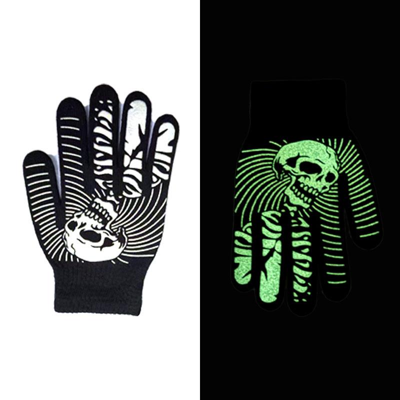 Children's gloves dispensing skull luminous gloves, festival performance warm fluorescent ghost claw knitted gloves