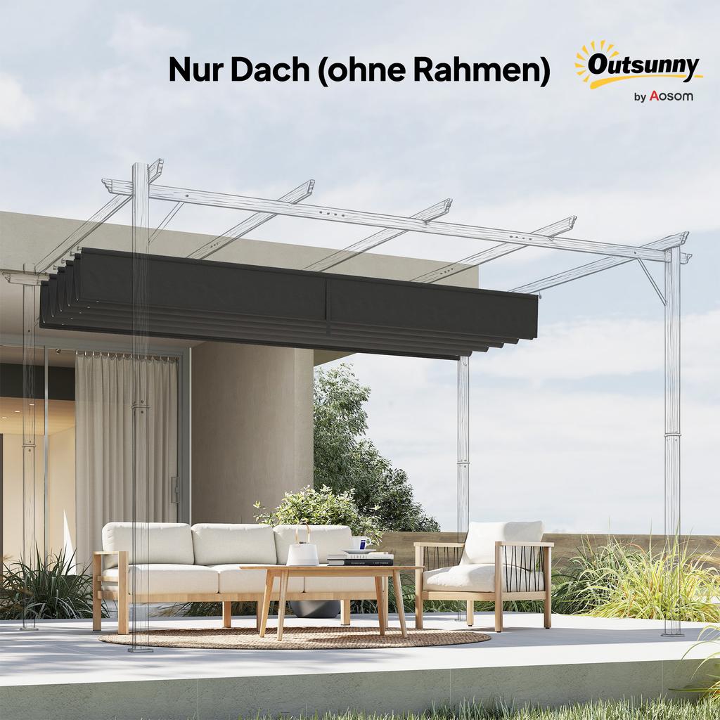 Retractable Pergola Cover, 2.55 X 2.5 M Replacement Canopy Fabric for 3 X 3 M Frame, Roof Top Only, Dark Grey