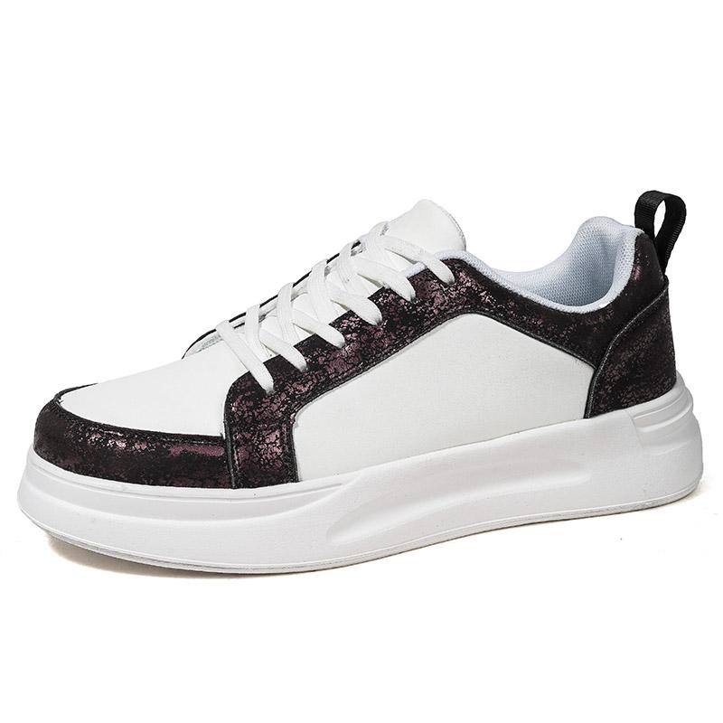 Unisex Lace Up Flat Bottomed Thick Sole Sports Shoes, Versatile, Mixed Color Leather Breathable Comfortable Casual Walking Shoes