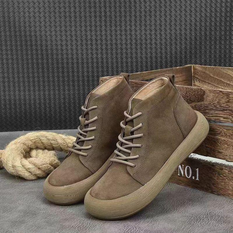 

Men s autumn new wasteland style casual leather shoes retro British comfortable wear-resistant lightweight big head shoes 39 коричневый