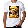Shiba Inu Sandwiched in Between a Giant Burger TShirt Minimalist Casual Short Sleeve Top