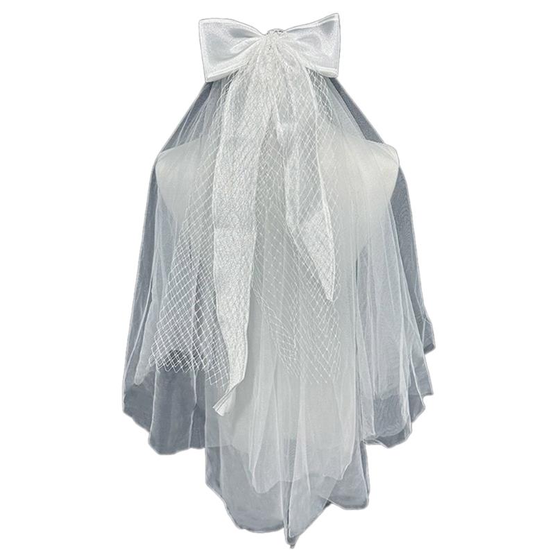 Delicate Wedding Bridal Lace Veil with Pearl/ Bowknot Girls Bride Veil Long Tulle Wedding Tiaras for Marriage Women