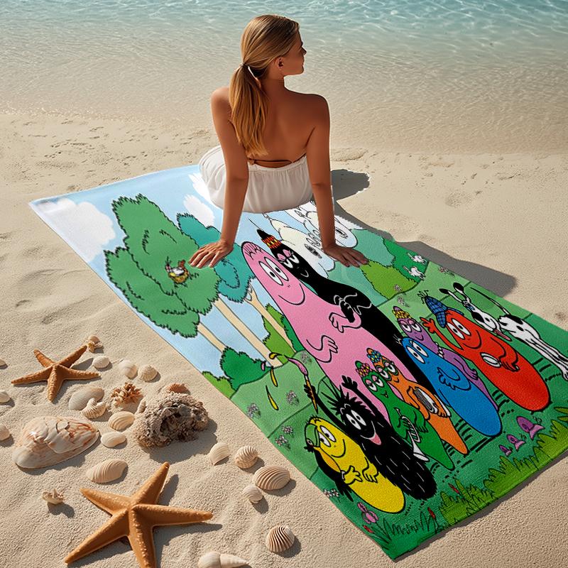 proof beach towel with a Barbapapa pattern - soft,absorbent,quick-drying,machine washable - perfect for swimming,camping,bathing