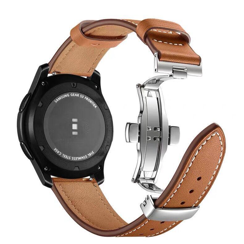 Echtes Leder Armband mit Schmetterlingsverschluss für Samsung/Huawei Uhr - Universell 20mm/22mm