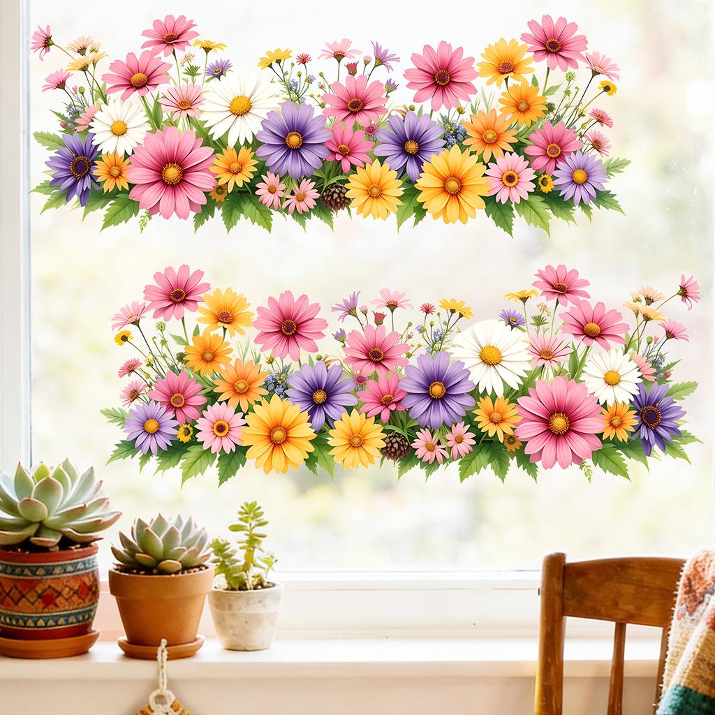 Bunte Gänseblümchen Statisch Haftende Fensteraufkleber PVC Glänzend Abnehmbar für Schaufenster Heimdekoration Kunst