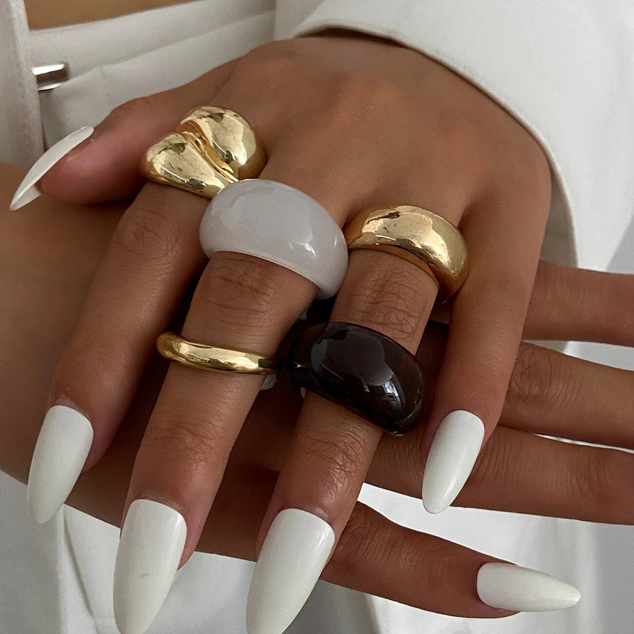 

Ingemark 5Pcs/Set Boho Geometric Resin Rings for Women New Trend Punk Gold Color Open Adjustable Ring Couple Jewelry Accessories