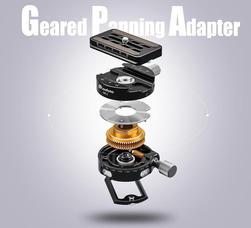 Leofoto Panoramic Gear Head with Panning Gear 60mm Base 20kg Load Capacity GR-2 Control, Level, Arca-Swiss Compatible, Diameter, (Product Code
