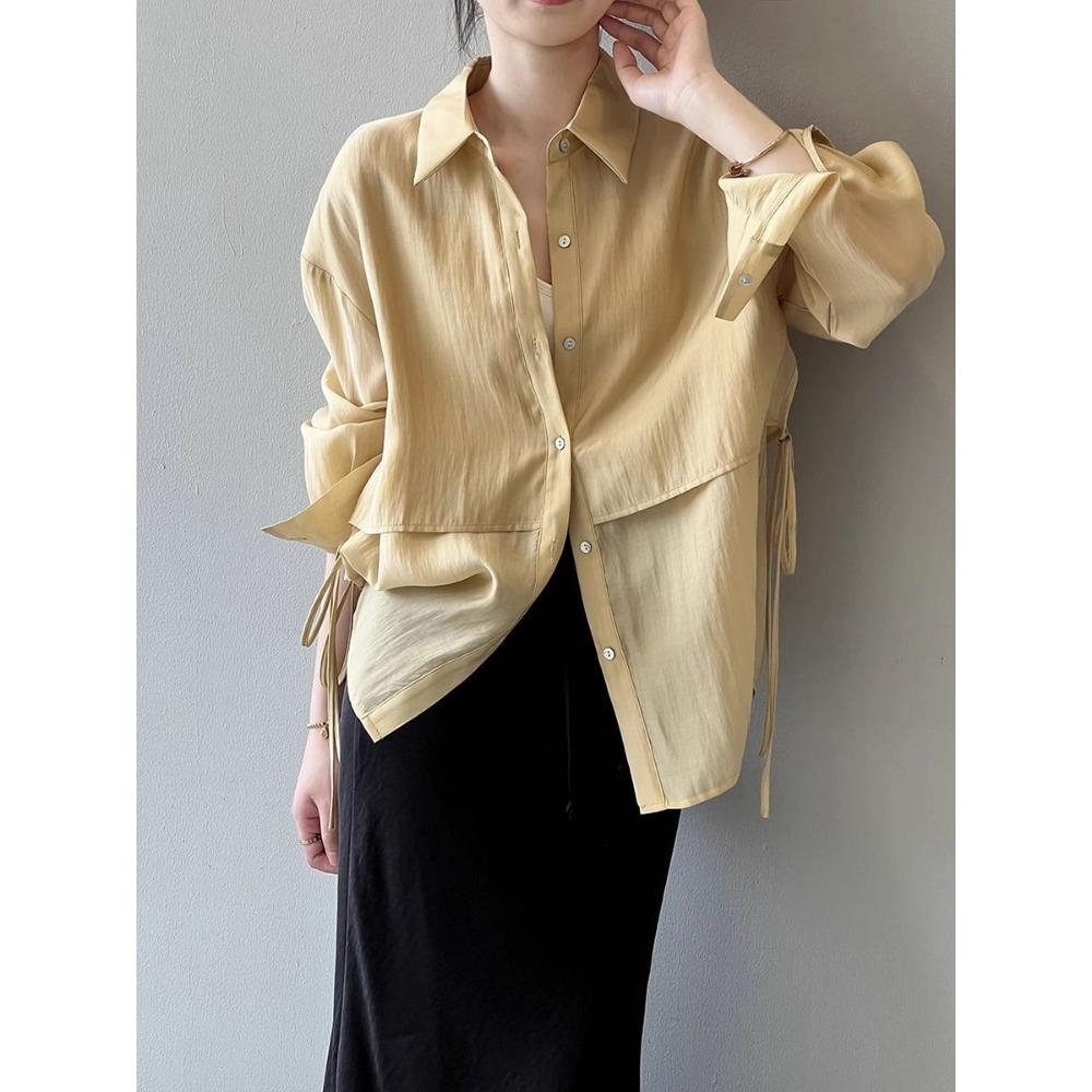 Fake Two-piece Shirt Women Spring Summer Collection Collared Loose Long Sleeved Top Temperament