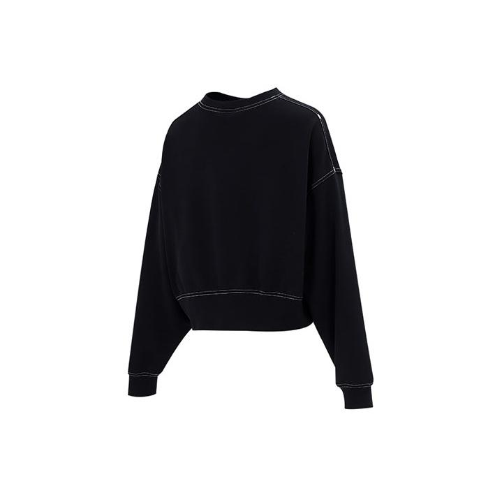 Nike Sportswear Swoosh Logo Embroidered Loose Knit Cropped Pullover Sweatshirt Women Tops Black DO7212-010