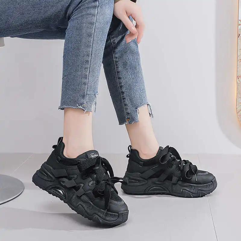 Fashion Thick Sole Anti Slip Shoes Size 33 Woman Basketball Black Spring Women's New Sneakers Sports Portable Latest Super Brand