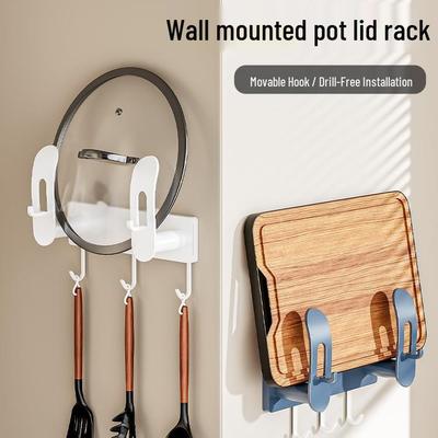 Wall-Mounted Pot Lid and Cutting Board Rack for Kitchen Storage