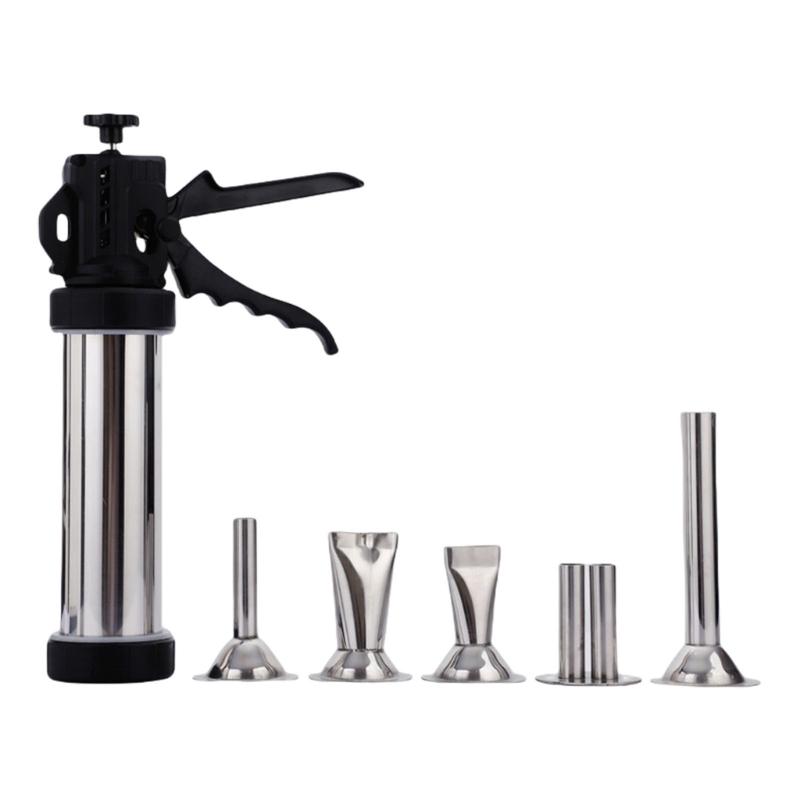 Sausage Stuffer Manual Sausage Maker with 5 Nozzles Stainless Steel Meat Filler Kitchen Meat Filling Tool Easy to Clean
