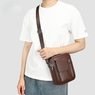 Sac de poche multifonctionnel à bandoulière unique, Petit sac polyvalent portable en cuir véritable, Sac bandoulière rétro d'affaires