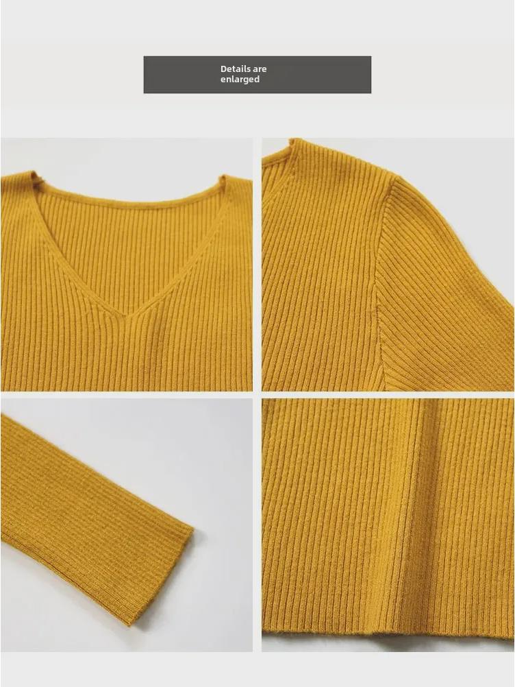 Dámský pletený pulovr s výstřihem do V slim fit: Trendy, s dlouhým rukávem, teplé na podzim a zimu