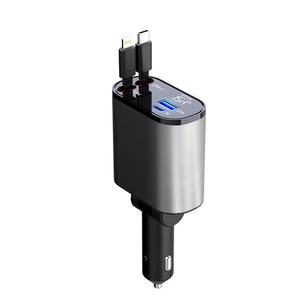 

4 в 1 120 Вт выдвижное автомобильное зарядное устройство USB Type C кабель для iPhone Huawei Samsung шнур для быстрой зарядки адаптер прикуривателя