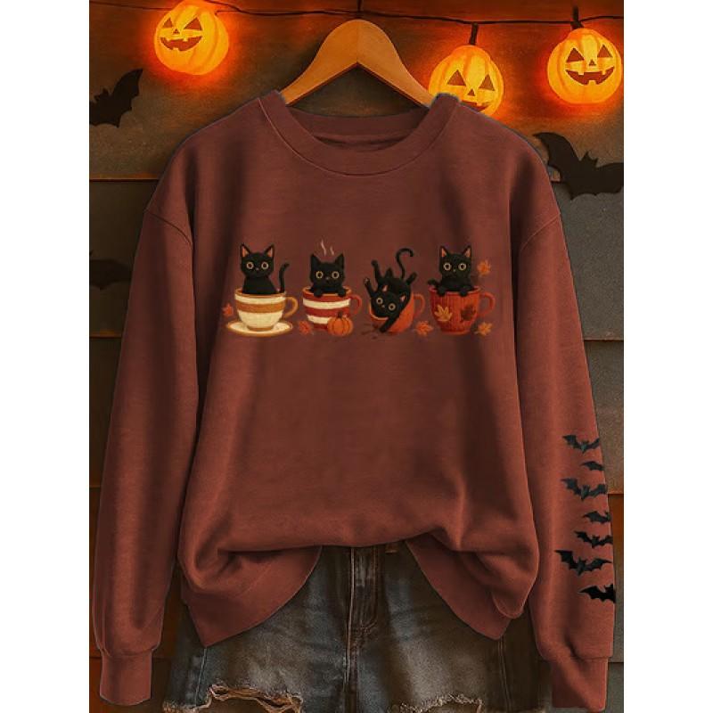 '' Halloween 3D Digital Print Casual Hoodie Women Animal Soft Cotton Blend Long Sleeve Regular Fit