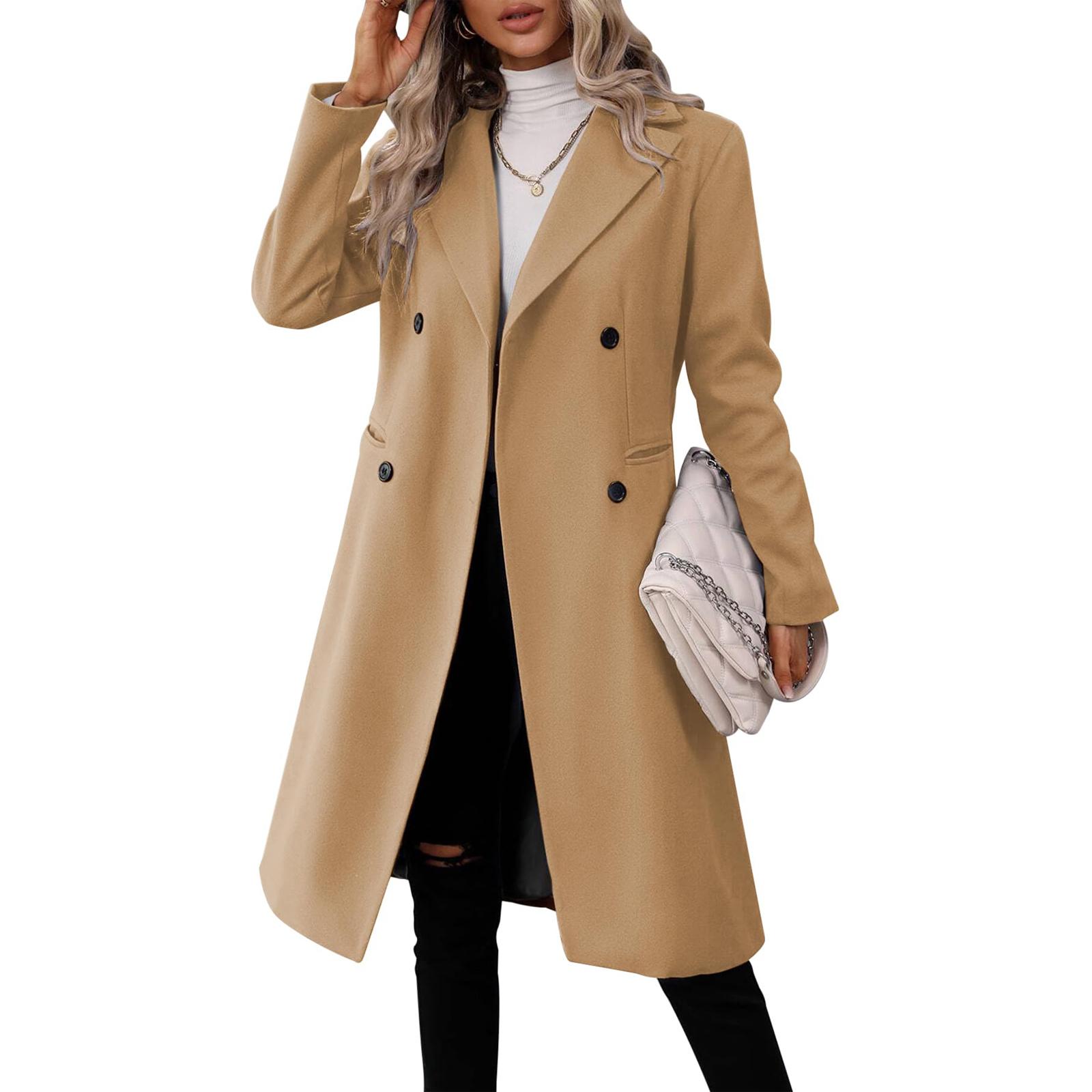 

Women s Casual And Stylish Long Solid Color Wool Coat With Double-breasted Lapel XL верблюд